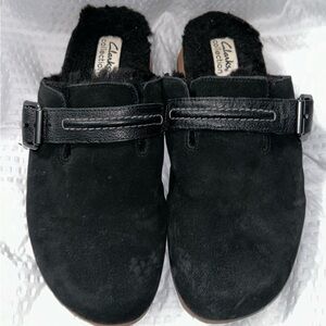 Clarks‎ Brynn Slide Clogs Black Suede Women's Size 8.5